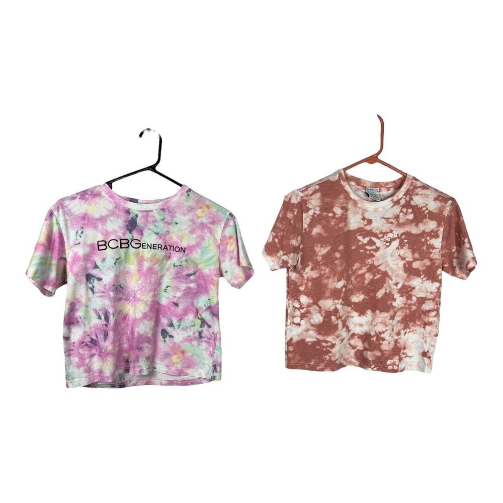 BCBGeneration Crop Tee Bundle 2 Tie Dye Floral Tops Women's S M Festival